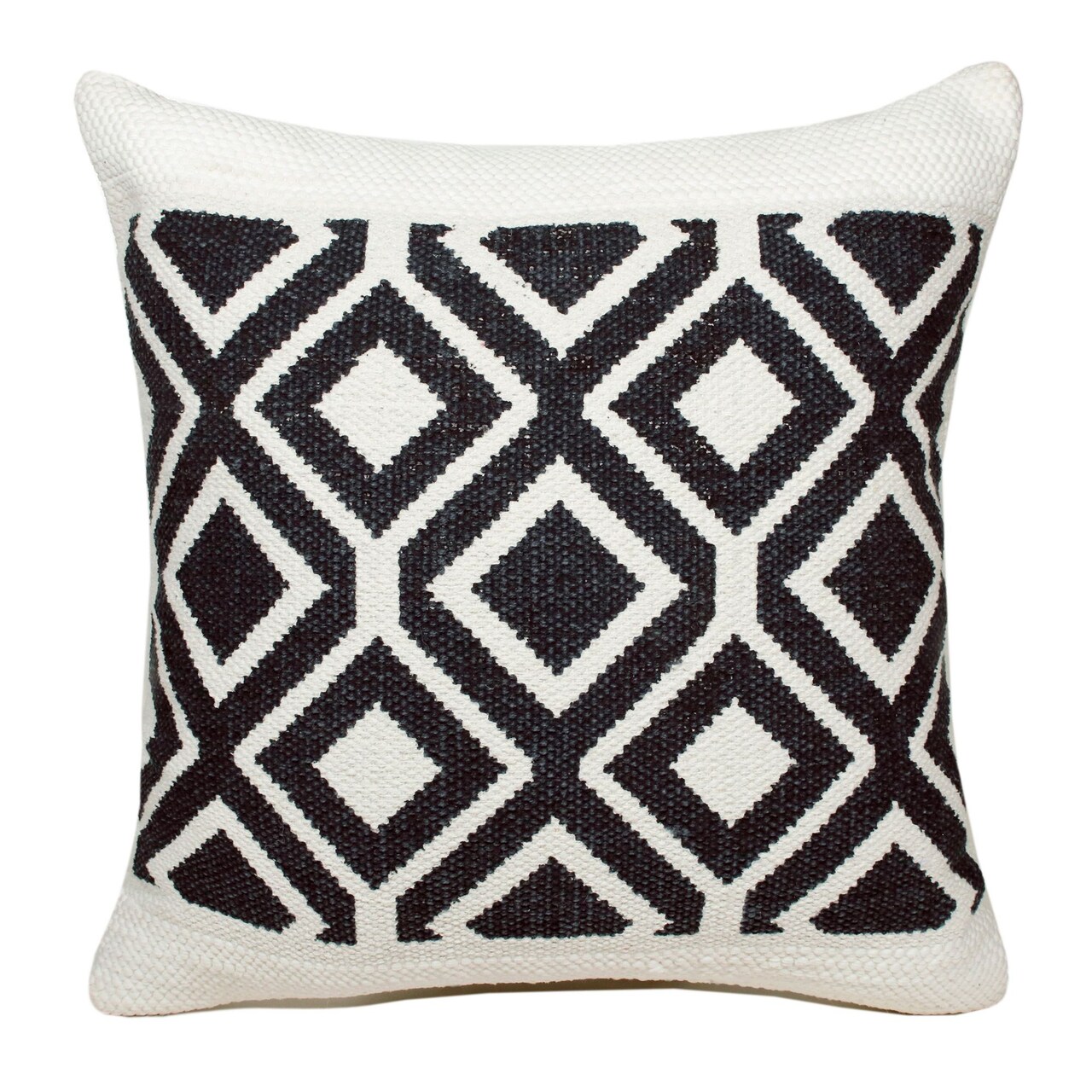 Laddha Home Designs 20" Navy Blue and White Tile Design Square Throw Pillow